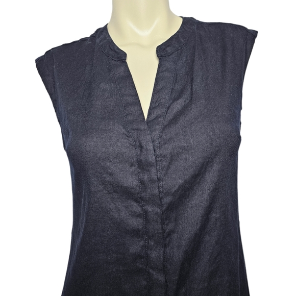 Tahari Black Linen Blend Sleeveless Buttondown V-neck Shirt Dress, EUC, size 2 - Picture 2 of 8